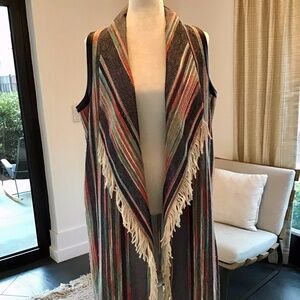 BCBG MAXAZRIA Luxe Boho Midi Vest with Fringe Detail, Size M/L